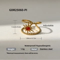Anello regolabile in acciaio placcato oro 18k con gemma rossa e motivo a raggiera - Stile a Raggiera con Gemma Rossa (GDR25060-PI)