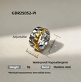 Anillo de cadena de eslabones de corazón bicolor en acero inoxidable plateado y dorado - Estilo De Eslabón De Corazón (GDR25520-PI)