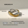 Anillo ajustable bicolor entrelazado de acero inoxidable con acabado en oro de 18K - Estilo Entrelazado De Doble Bucle (GDR25053-PI)