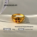 Anello chevalier in acciaio dorato con pietre colorate a stella da donna moderno - US 7 / Stile Sigillo Vintage (GDR250105-PI)