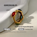 Anello in acciaio inossidabile placcato oro 18K con pietre naturali colorate - US 6 / Stile Gemma Colorata Grossa (GDR250108-PI)