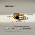 Anello regolabile in acciaio inossidabile placcato oro 18k con gemma nera e rilievo - Stile a Corda Intrecciata con Gemma Nera (GDR25061-PI)