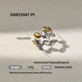 Anillo bicolor de acero inoxidable oro y plata con diseño de eslabones ovalados - Estilo De Textura De Grano Ovalado (GDR25047-PI)