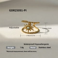 Anello sole regolabile in acciaio inossidabile placcato oro 18k con gemma - Sole a Raggiera con Gemma Chiara (GDR25091-PI)