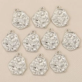 Set of 10 silver irregular pentagon flower pendants with cubic zirconia for DIY - Irregular Pentagonal Floral Star Style / Silver Style 2