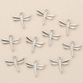Set of 10 silver dragonfly pendants with sparkling cubic zirconia for DIY jewelry making - Silver Dragonfly Style