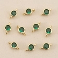 18k gold plated round connectors with emerald green zircon stones for DIY jewelry - 3mm / Gold Green
