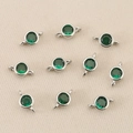 Detail of 10 silver-plated connectors with green cubic zirconia for DIY jewelry making - Silver/Green