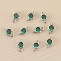 Detail of 10-piece emerald green birthstone charms with silver-plated double rings for DIY jewelry - Silver Green