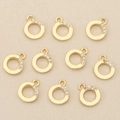 Detailed view of ten gold-plated circular pendants with zircon inlays for DIY jewelry - Gold Round Geometric (Style 3)