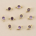 Close-up of 10 gold-plated round connectors with purple zircon for DIY jewelry making - 3mm / Gold Purple
