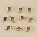 Set of 10 gold-plated double-loop connectors with purple birthstone for DIY jewelry - 3mm / Gold Purple