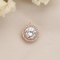 Vintage round pendant in rose gold finish with brilliant white crystal pave stones - Double Halo Round Style (PJ0015-Rose Gold)