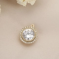 Detailed macro view of gold-plated circular pendant with double-halo diamond setting - Double Halo Round Style (PJ0015-Gold)