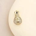 Macro view of 18K gold plated money bag pendant with sparkling pave zircon settings - 18K Gold Tone (PJ0017)