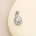 Luxury money bag pendant with dollar sign and micro-pave zircons for DIY jewelry - Silver Tone (PJ0017)