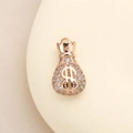 Macro view of rose gold money bag pendant with dollar sign and pave-set zircons - Rose Gold (PJ0017)