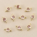 Detail of 18k gold plated round link connectors with pink zircon for DIY jewelry making - Gold Pink