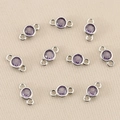 Pack of 10 purple zircon charms with silver plating and dual rings for DIY jewelry crafting - Silver Purple