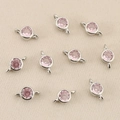Macro detail of round pink zircon charms with 18k gold plated double loop connectors - Silver Pink