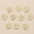 Macro view of 18k gold plated heart pendants with zircon pave for DIY jewelry making - Gold Pave Zirconia Heart (Style 11)