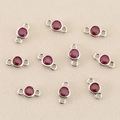 Close-up of circular red zircon charm with silver connector for DIY jewelry making - Silver Red