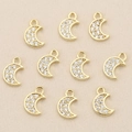18k gold plated moon pendant with white cubic zirconia inlay for DIY jewelry design - Gold Pave Zirconia Moon (Style 12)