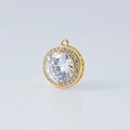 Macro shot of 18k gold plated round pendant with micro-pave cubic zirconia centerpiece - Cluster Pave Round Style (PJ0095-Gold)