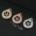 Bases de colgante redondas de 1.3cm en circonitas bañadas en oro 18k rosa y plata - Estilo de Hoja Redonda de Doble Capa (PJ0088) / Rosa oro