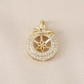 Detalle de base de colgante en oro de 18k con pavé de circonitas y enganche en forma de hoja - Estilo de Hoja Redonda de Doble Capa (PJ0088) / Dorado
