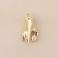 Detailed view of hand-shaped gold pendant with a sparkling heart-shaped zircon stone - Hand Holding Heart Rhinestone Style (PJ0125) / 18K Gold