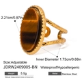 Vintage verstellbarer Edelstahlring in Gold mit ovalem Tigerauge-Stein und Hammerschlag-Optik - JDRW2409005-BN