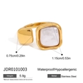 Minimalist gold plated stainless steel ring with white mother of pearl square inlay - Deconstructive Square Style (JDR0101003)