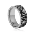 Vintage-Ring aus Edelstahl mit schwarzem Fischgrätmuster und silbernem Finish - Geflochtener Twist-Stil (WR819) / Silberschwarz
