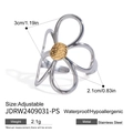 Anello a fiore in acciaio inossidabile bicolore con trama martellata dorata e misure - Stile a Fiore Profilato Cavo (JDRW2409031-PS)