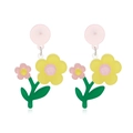 Colorful floral drop earrings with yellow and pink petals on a clean white background - Yellow