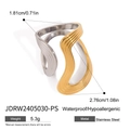 Two-tone wavy open ring made of waterproof stainless steel with a sleek gold and silver finish - Streamline Wave Bicolor Style (JDRW2405030-PS)