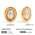 Orecchini a perno ovali in acciaio inossidabile dorato 18k con grande perla bianca - Stile Perla Ovale (JDE0305051)