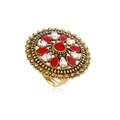 Vintage boho δαχτυλίδι λουλούδι με κόκκινες πέτρες δάκρυ και αντικέ χρυσό φινίρισμα - Αντίκ Χρυσό Κόκκινο
