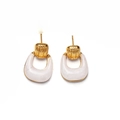 Orecchini a goccia in oro minimalisti con metallo a righe verticali e ciondoli madreperla - Stile Pendente a Ferro di Cavallo a Trama Quadrata (GDE20251214)