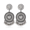 Vintage silver bohemian drop earrings with sunburst motifs and delicate bead tassels - Antique Silver