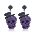 Pendientes de calavera morados con purpurina para Halloween y sombreros negros - Púrpura