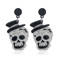 Pendientes de esqueleto de Halloween brillantes con sombreros negros y purpurina - Blanco