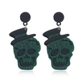Pendientes de calavera verde brillante con sombrero negro para moda de Halloween - Verde