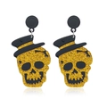 Pendientes de calavera de Halloween con sombrero negro y purpurina amarilla brillante - Amarillo