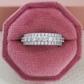 Three-row 3A cubic zirconia silver ring in a pink velvet jewelry box for women - Size 5 / Multi-row Round Diamond Wide Style (r4572)