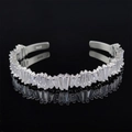 Elegant S925 sterling silver baguette-cut zircon open bangle bracelet in silver finish - Silver Row Stones