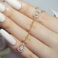 Elegant Y2K style gold plated hand chain bracelet with rectangular zircon and water drop pendant - Gold Style