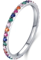 Minimalist S925 sterling silver eternity ring with colorful rainbow round gemstones - Rainbow