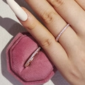 Rose gold eternity ring with clear zircon crystals and pink velvet hexagon jewelry box - Rose Gold